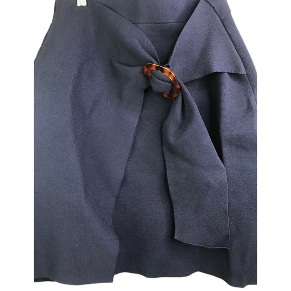 Sandro Paris Women's Skirt A-Line Navy Blue Knit Tortoise Belted Marine Sz L - Picture 3 of 9